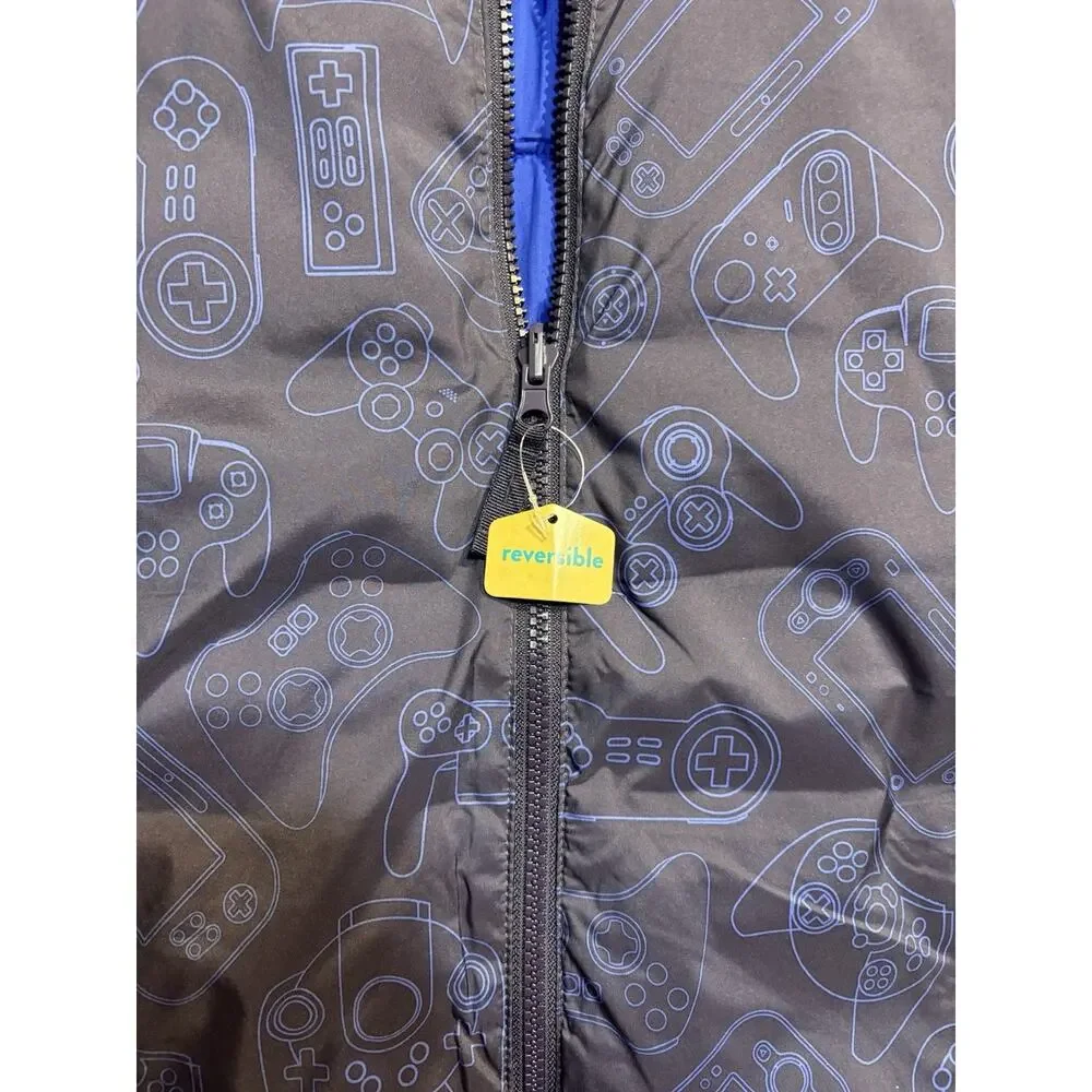 Thereabouts Boys Reversible Puffer Jacket Gaming Print Blue Size L 14/16 NWT